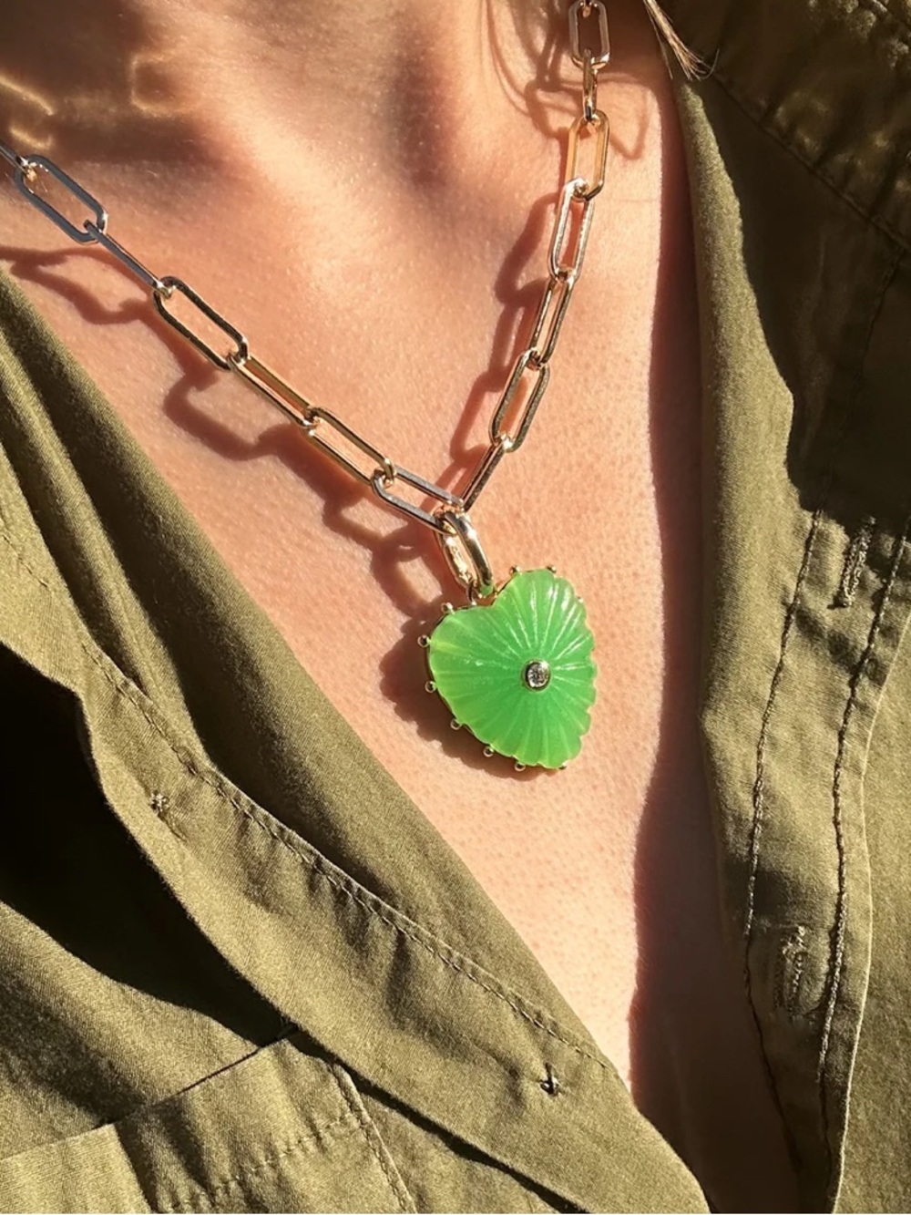Thatch Malene Light Green Jade Heart Clip Necklace - 3 necklaces to choose from
